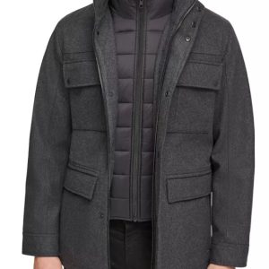 GUESS Men's Water-Repellent Jacket with Zip-Out Quilted Puffer Bib