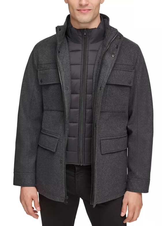 GUESS Men's Water-Repellent Jacket with Zip-Out Quilted Puffer Bib