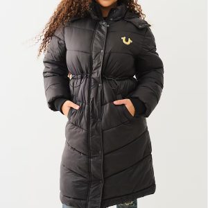 True Religion PFUR TRIM HOODED LONGLINE PUFFER JACKET