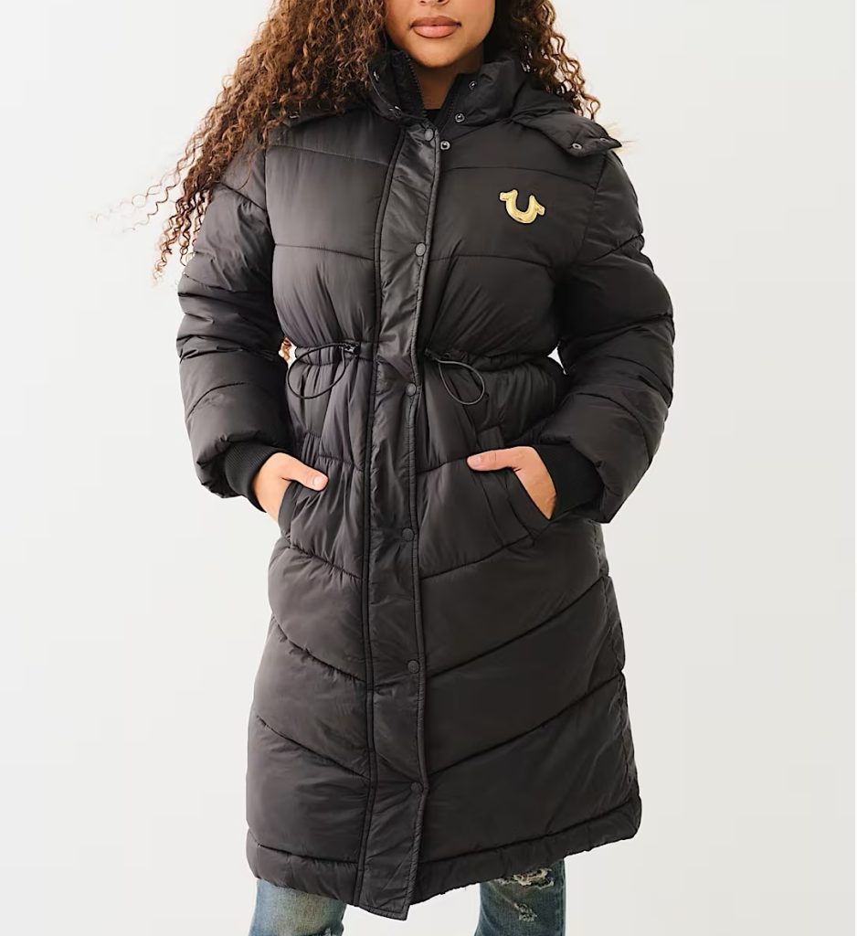 True Religion PFUR TRIM HOODED LONGLINE PUFFER JACKET