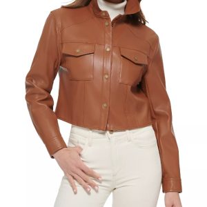CALVIN KLEIN Women's Cropped Faux-Leather Jacket