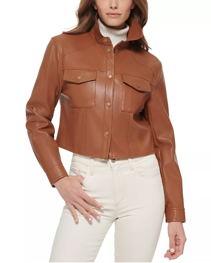 CALVIN KLEIN Women's Cropped Faux-Leather Jacket