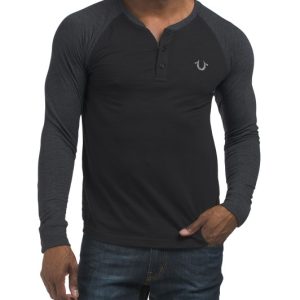 TRUE RELIGION Two Color Raglan Henley Top