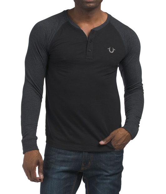 TRUE RELIGION Two Color Raglan Henley Top