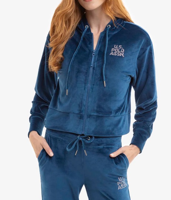 US POLO Assn VELOUR FULL ZIP EMBELLISHED HOODIE