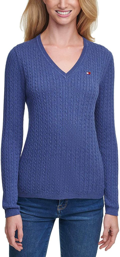Tommy Hilfiger Womens Cable V-Neck Sweater