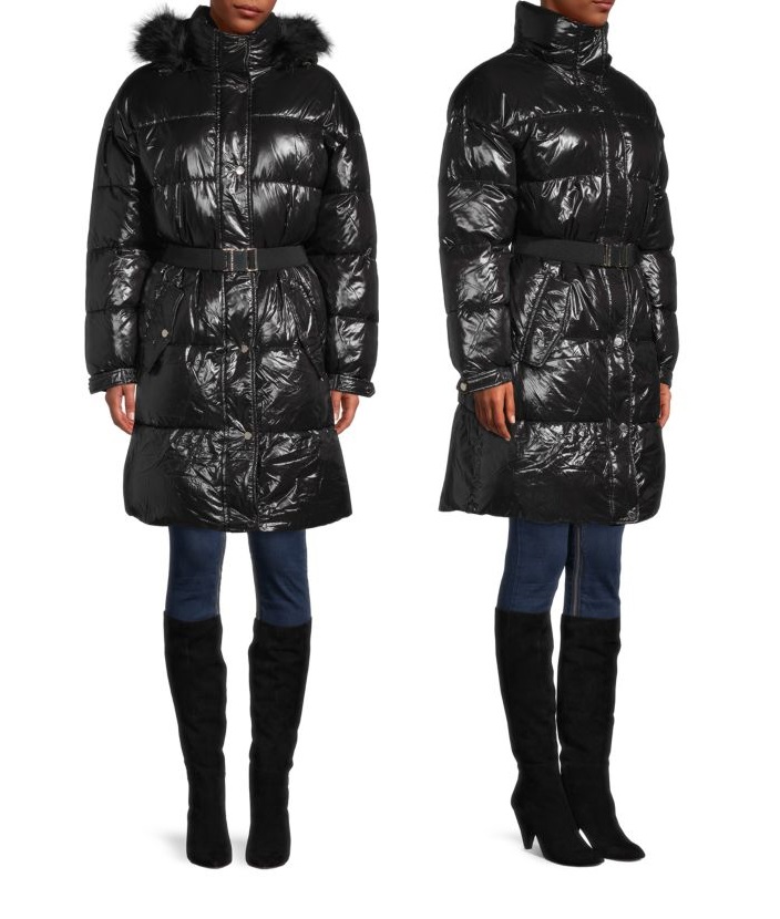 MICHAEL KORS Women's Shiny Puffer Jacket With Fur