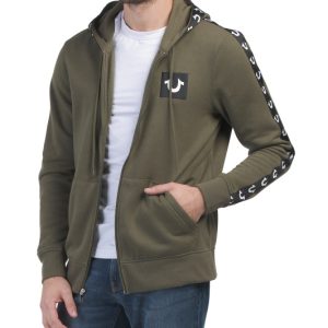 TRUE RELIGION Logo Taping Front Zip Hoodie