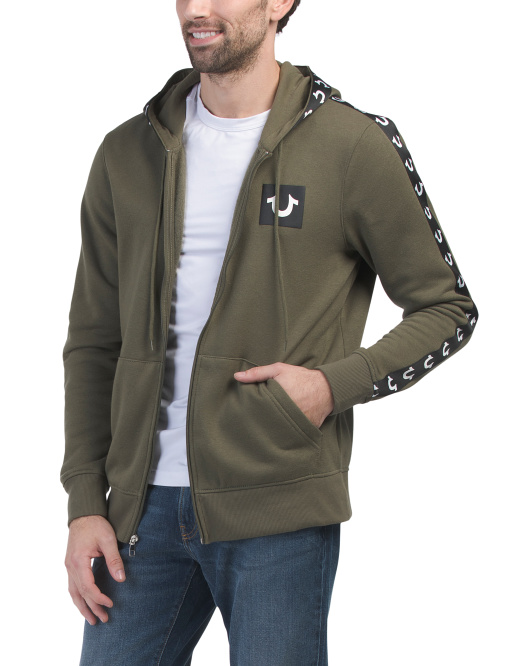TRUE RELIGION Logo Taping Front Zip Hoodie