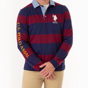 Us Polo STRIPED WOVEN COLLAR LONG SLEEVE POLO SHIRT