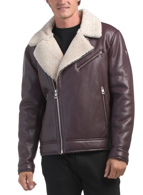 GUESS Asymmetrical Faux Shearling Jacket