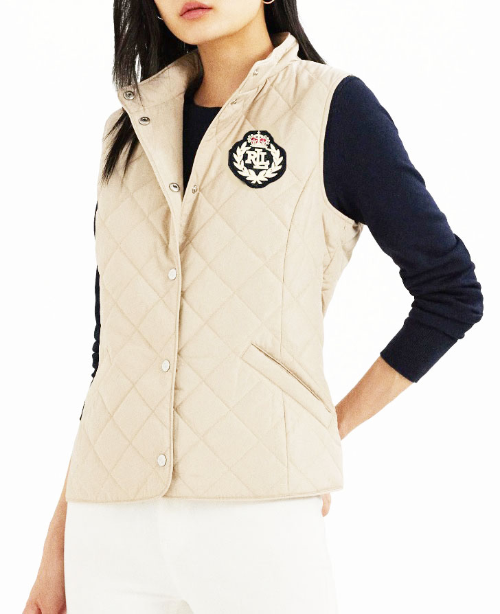 Polo Ralph Crest-Patch Quilted Mockneck Vest