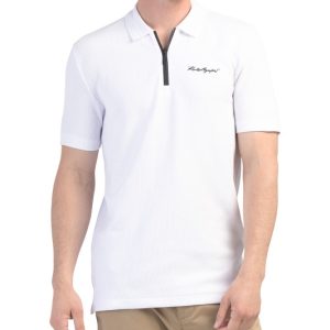 KARL LAGERFELD PARIS Ribbed Zip Polo With Signature Logo